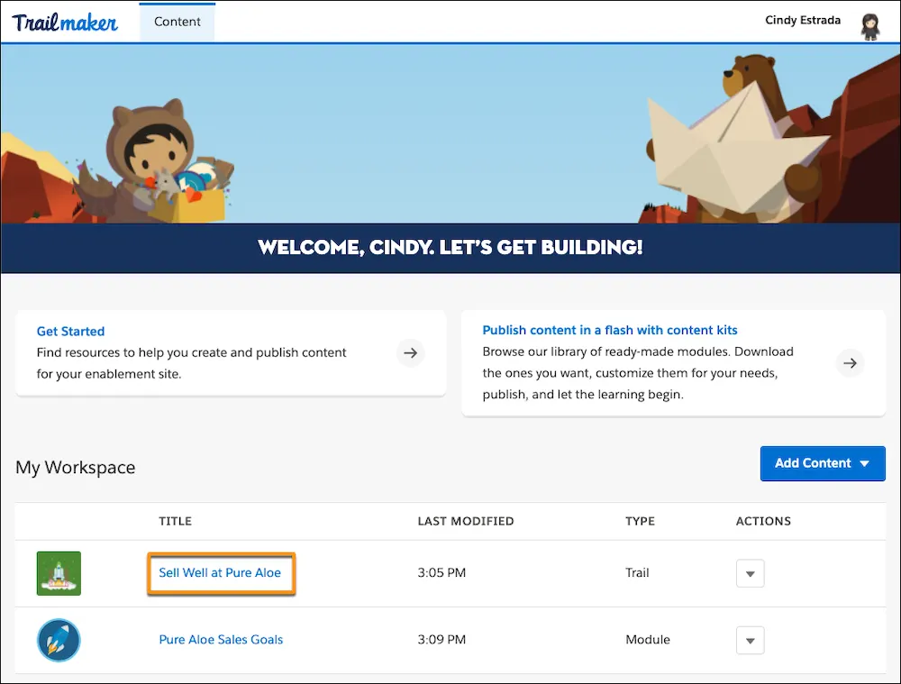 The Trailmaker Content workspace, showing an imported trail.