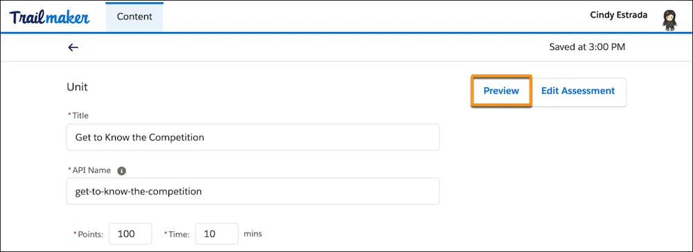 The Edit Unit page, showing the Preview button.