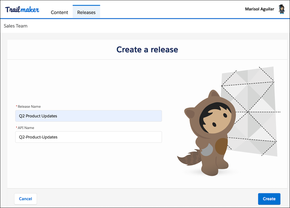 Trailmaker Release の [Create a release (リリースの作成)] 画面