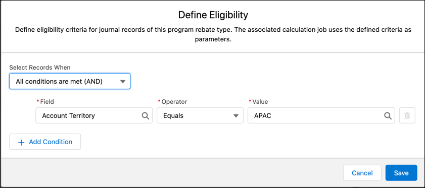 Eligibility criteria of a rebate type.