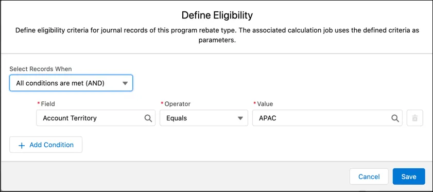 Eligibility criteria of a rebate type.