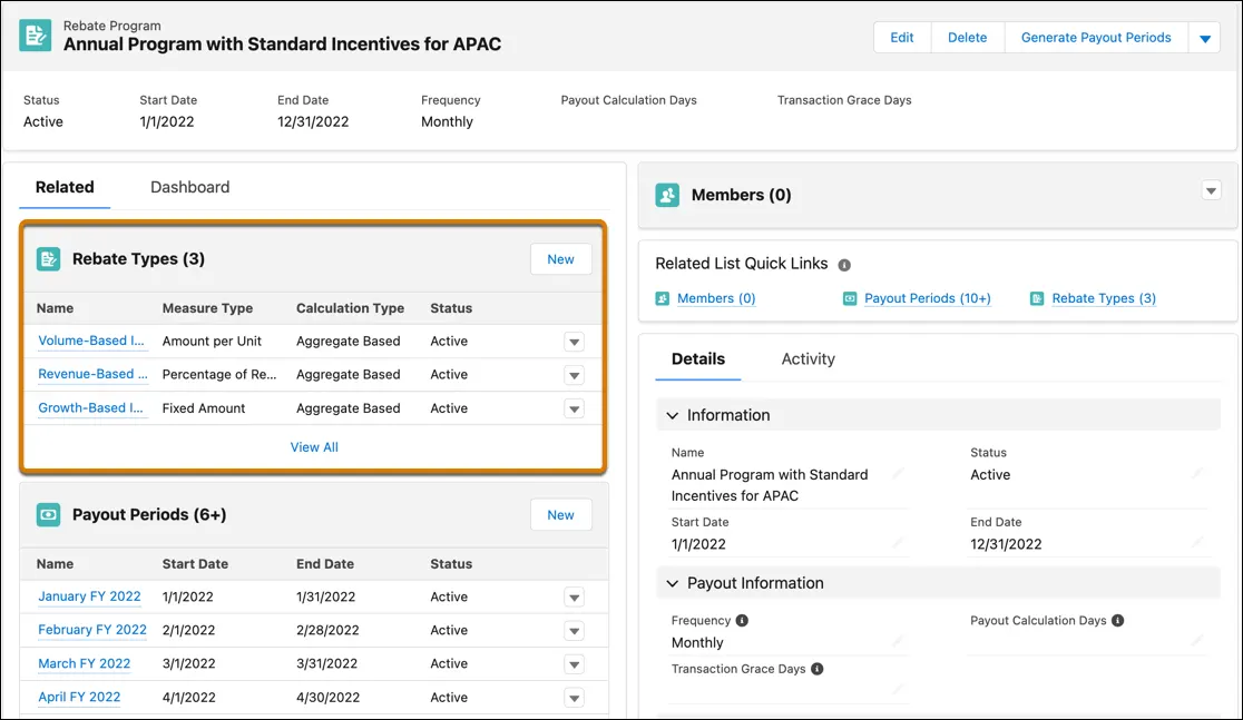 A rebate program with three associated rebate types.