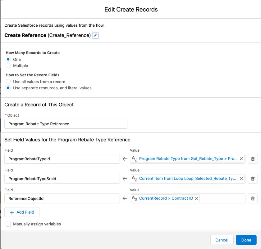 Create a record to store the Program Rebate Type Reference records.