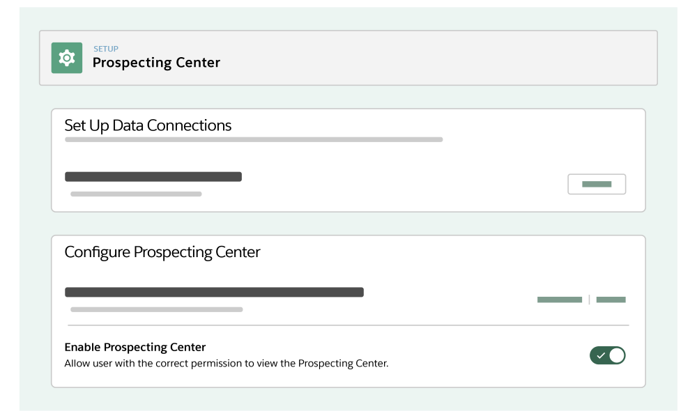 Prospecting Center setup page with the toggle to enable the feature on.
