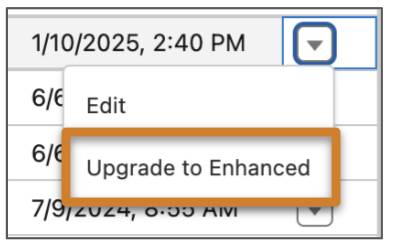 Upgrade to Enhanced button highlighted in channel action menu.