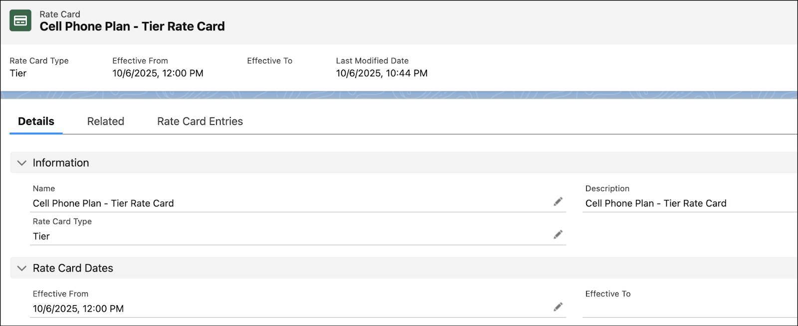 The newly created Tier Rate Card.