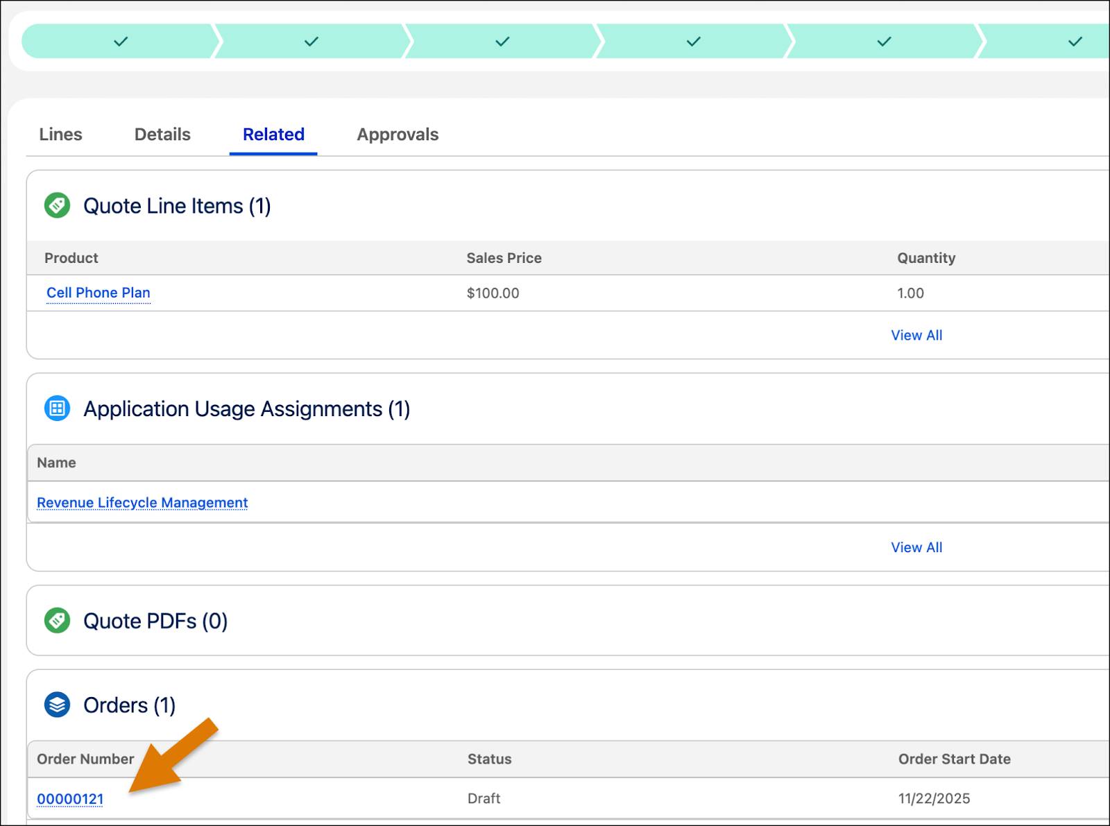 The newly created order.