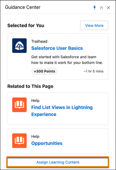 Select Assign Learning Content inside the Guidance Center panel.