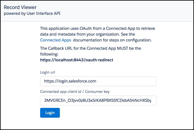Tela de login do aplicativo Visualizador de registros.