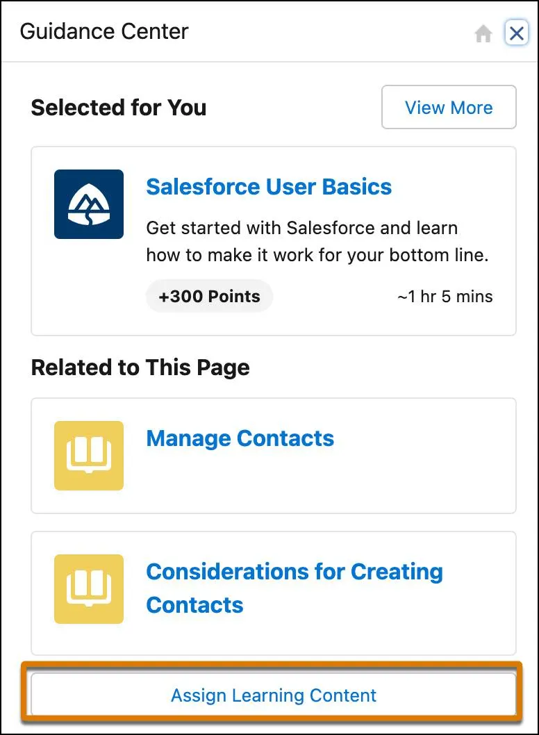 Seleccione Assign Learning Content (Asignar contenido de aprendizaje) desde el Centro de orientación