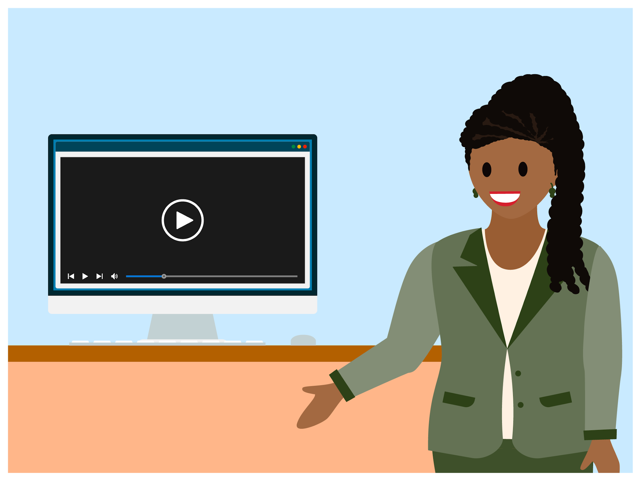 A woman is watching a video on a computer screen.