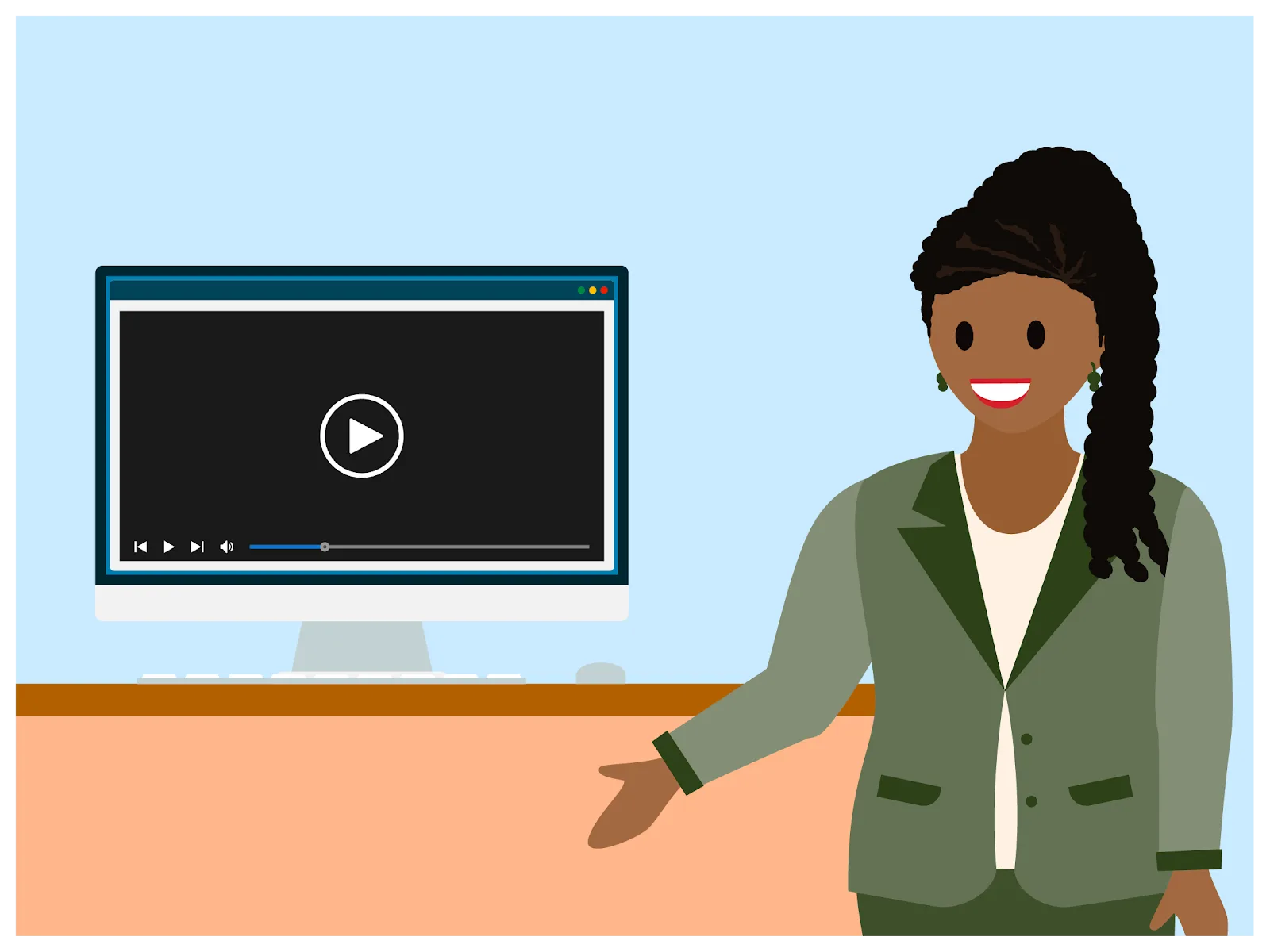 A woman is watching a video on a computer screen.