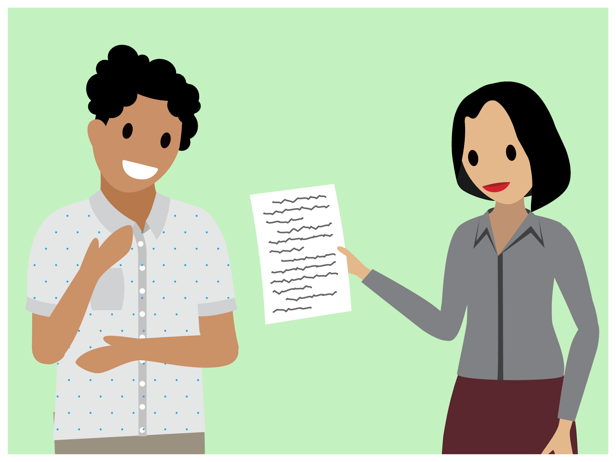 A man is looking at a training document presented by his manager.