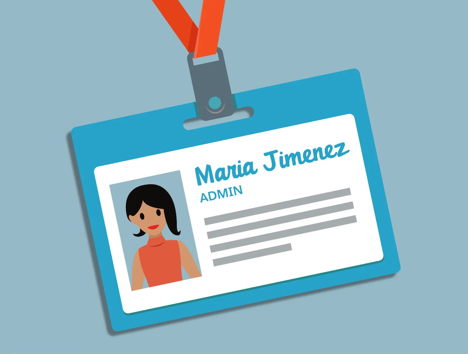 Work badge for Maria Jimenez, Admin