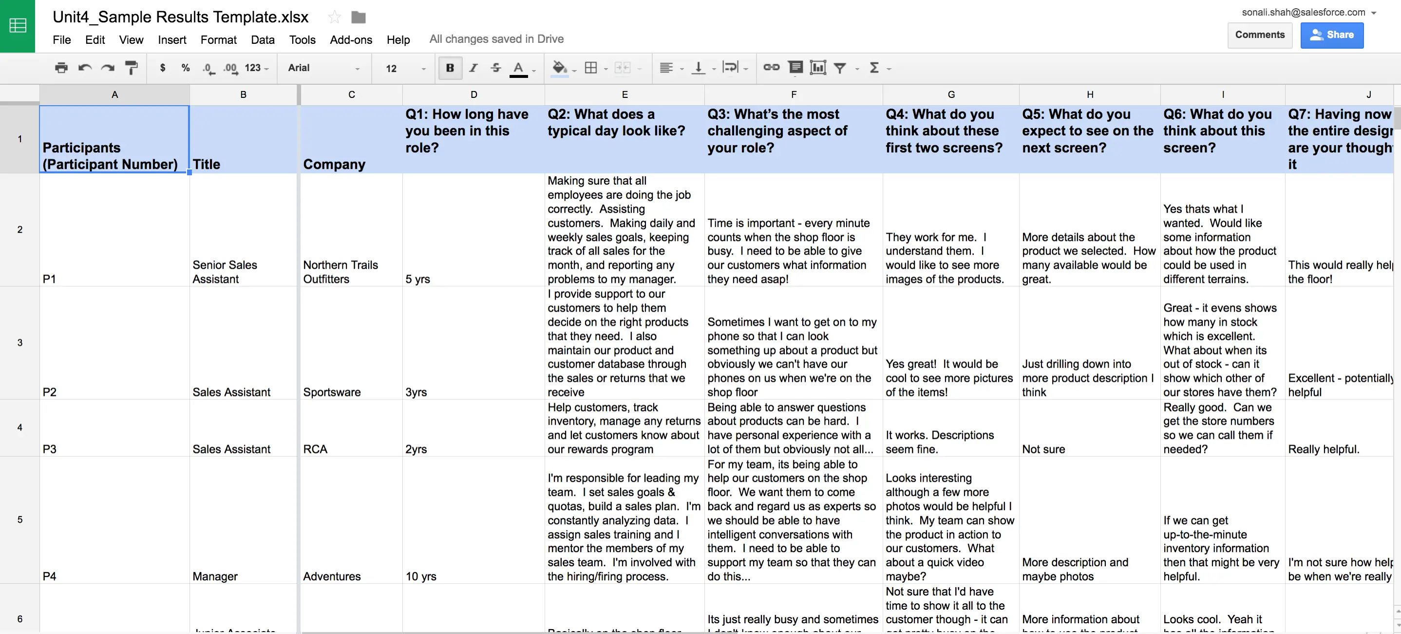 Screen Shot of Sample Spreadsheet