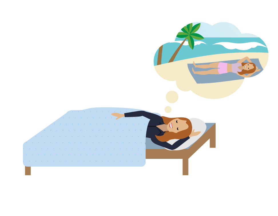 Uma pessoa sonhando com um descanso na praia.