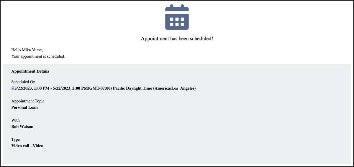 A sample email with appointment details.
