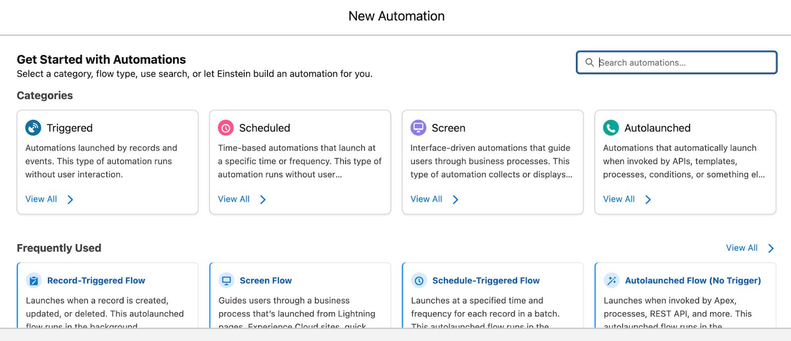 The New Automation window showing the options to select the type of flow to create