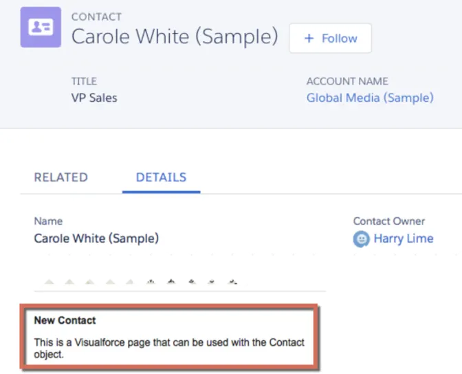 Visualforce em um layout de página do Lightning Experience