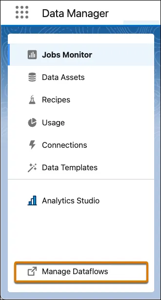 The Managed Dataflow option in the list of options in Analytics Studio.