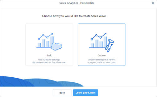 Escolha como você gostaria de criar a tela do Sales Wave