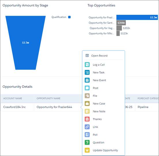 Wave action menu on opportunity