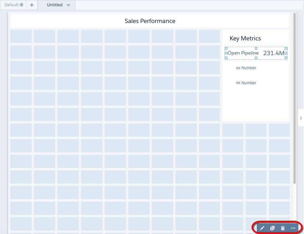 The widget buttons appear at the bottom right corner of the dashboard designer.