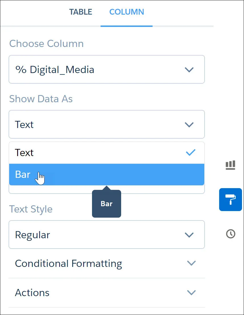 TheColumn Properties lets you show data as bars