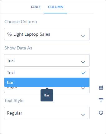 TheColumn Properties lets you show data as bars