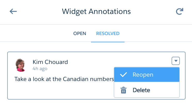 Annotation Drop-down Menu with Reopen Selected