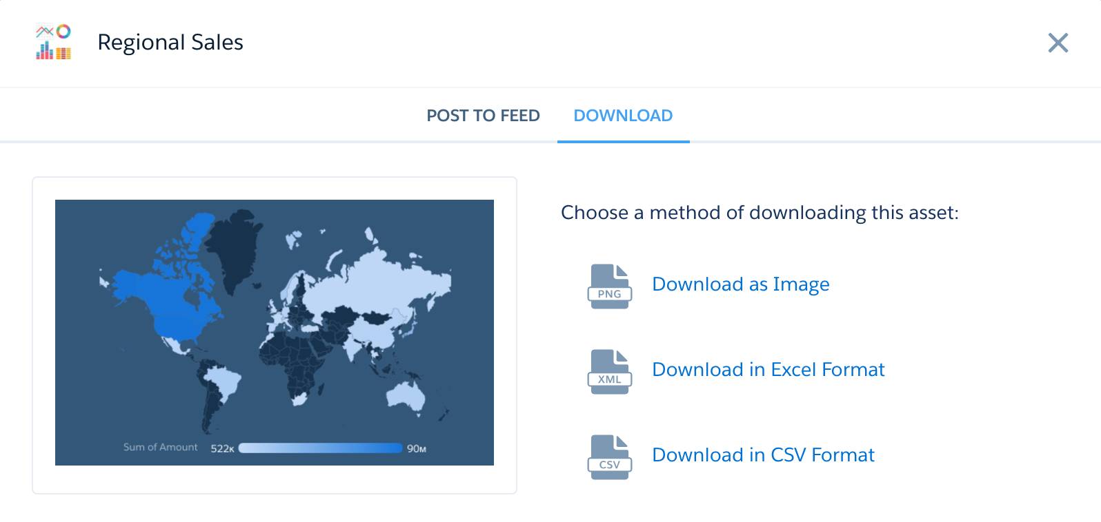 Cuadro de diálogo Compartir con Descargar seleccionado