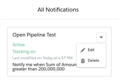 [Open Pipeline Test (進行中のパイプラインのテスト)] 通知のドロップダウンメニューが表示されている [All Notifications (すべての通知)]パネル