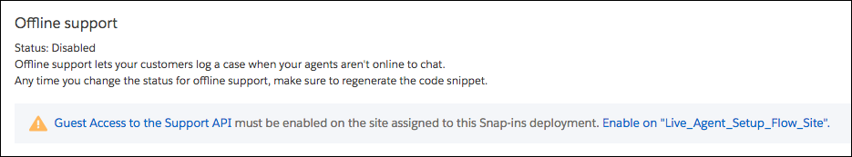 Warning in the Offline support section in Snap-ins setup.