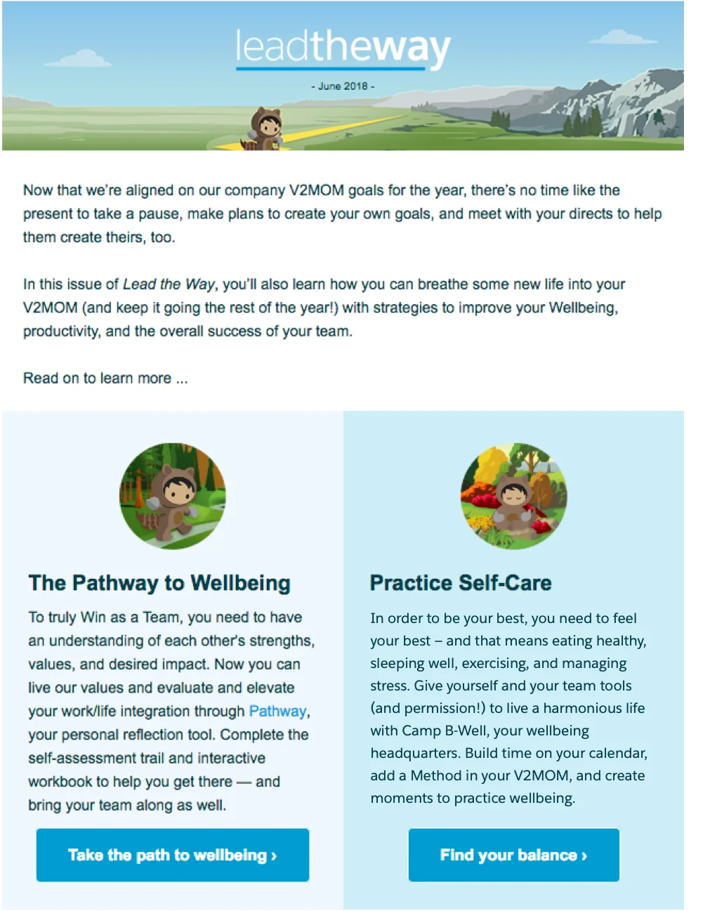 Bi-monthly Manager newsletter highlighting the importance of practicing Self-Care.