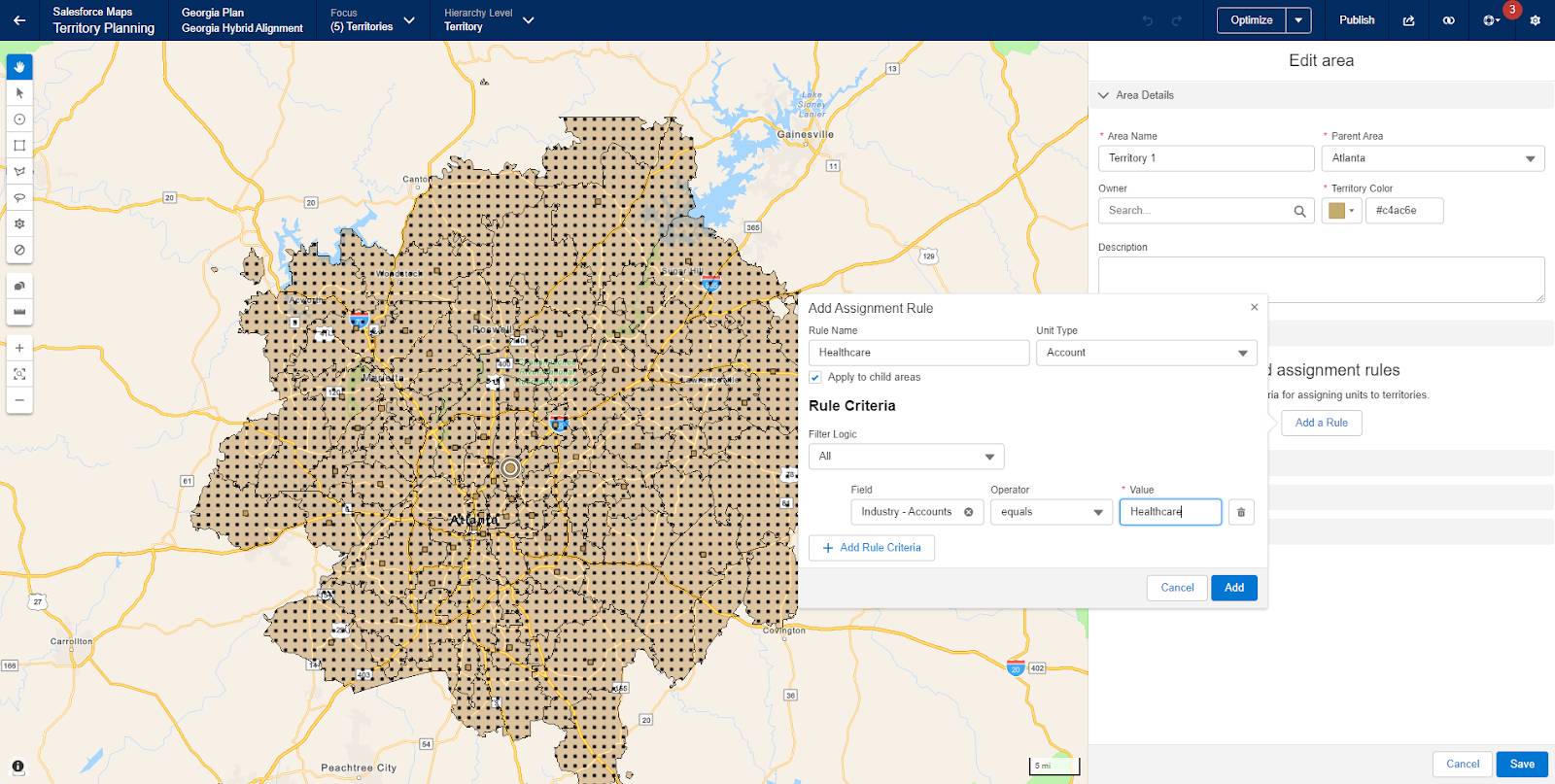 Defining rule criteria in Territory Planning