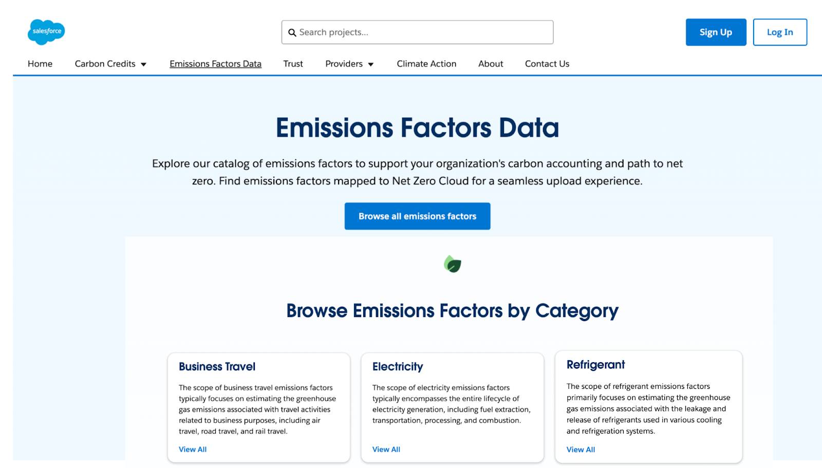 Partial view of catalog of emissions factors.