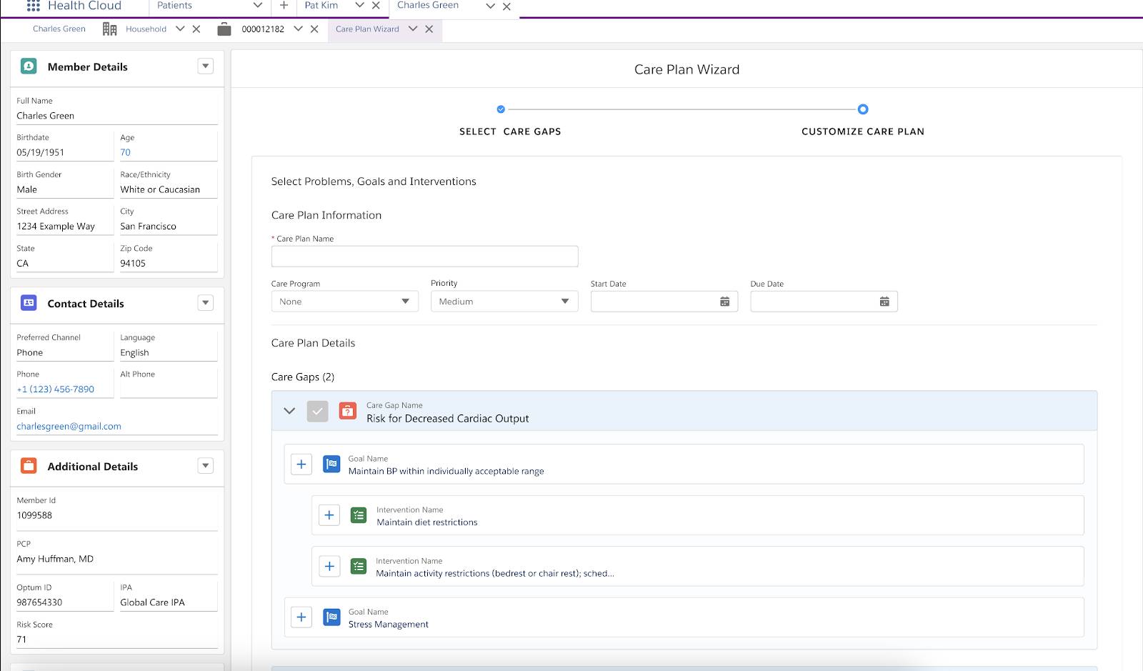 Care Plan Wizard screen.