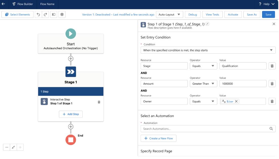 Setting up steps in Flow Builder.