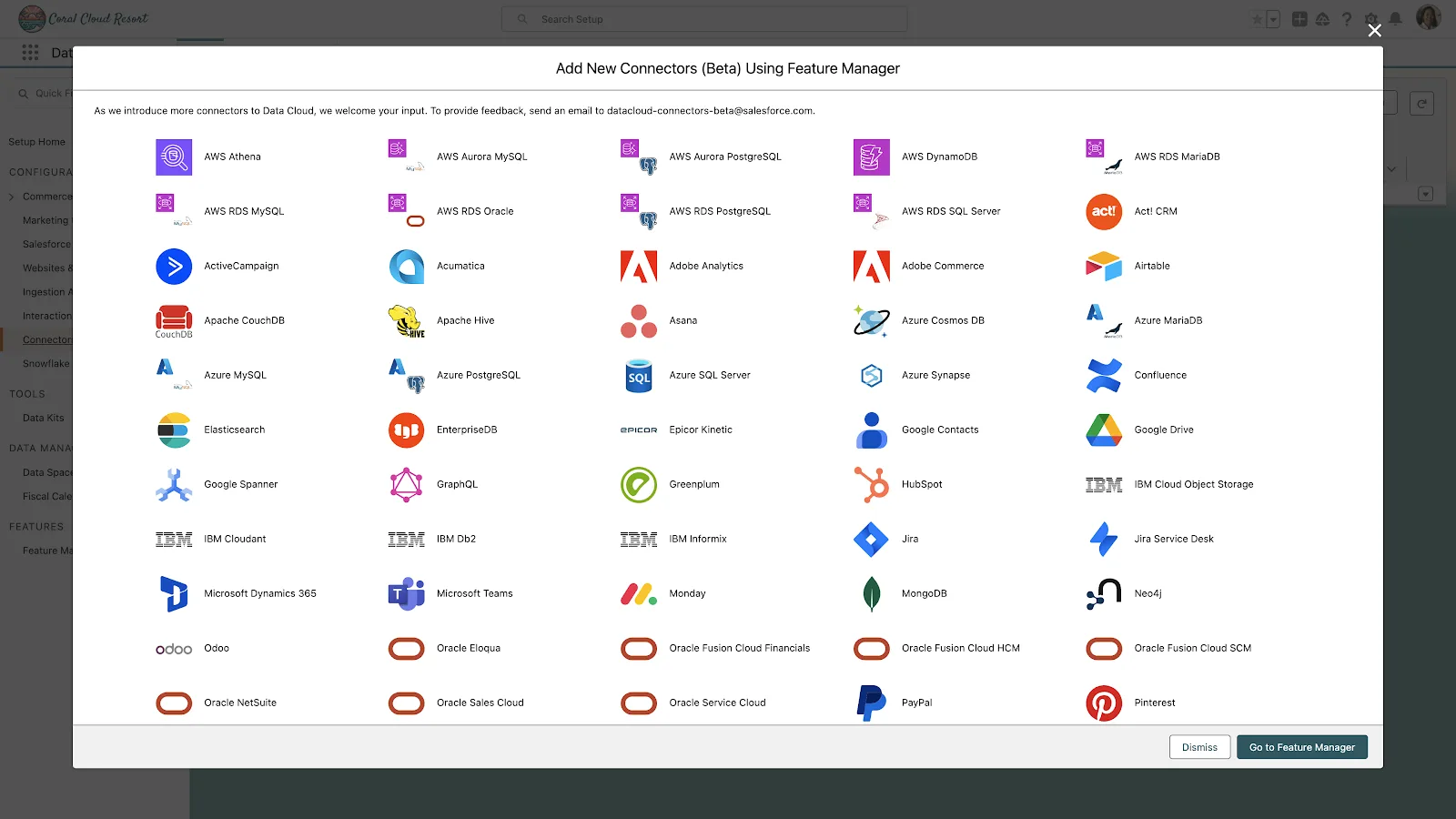 Add New Connectors (Beta) Using Feature Manager screen.