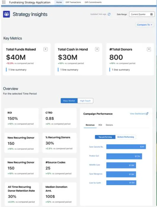 Fundraising Strategy dashboard with key metrics and overview.