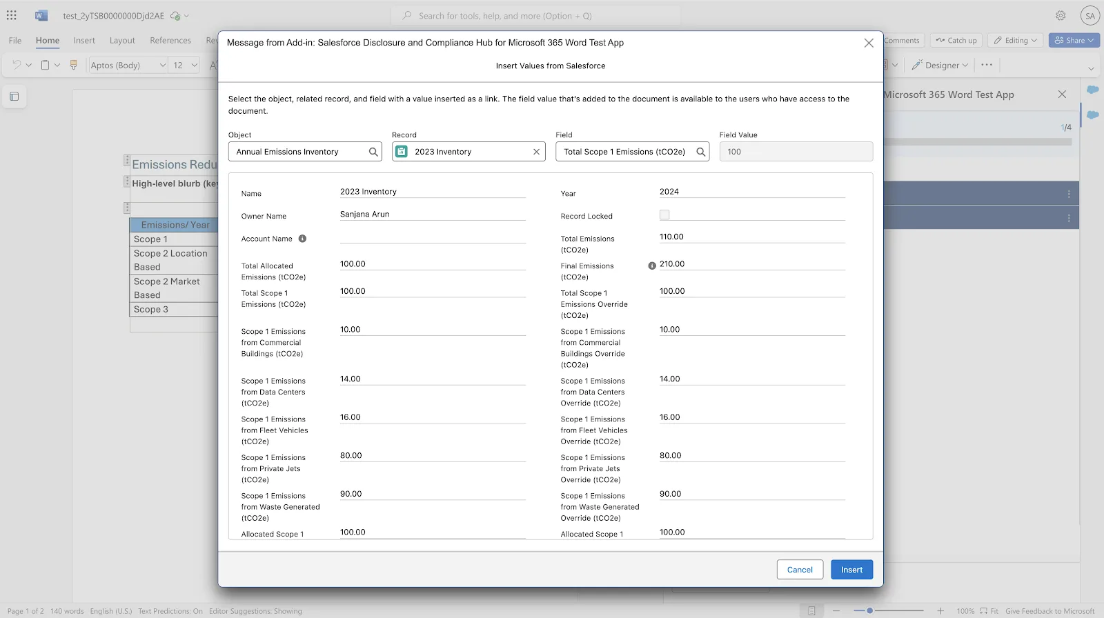 Example reporting workflow step in generating a report.