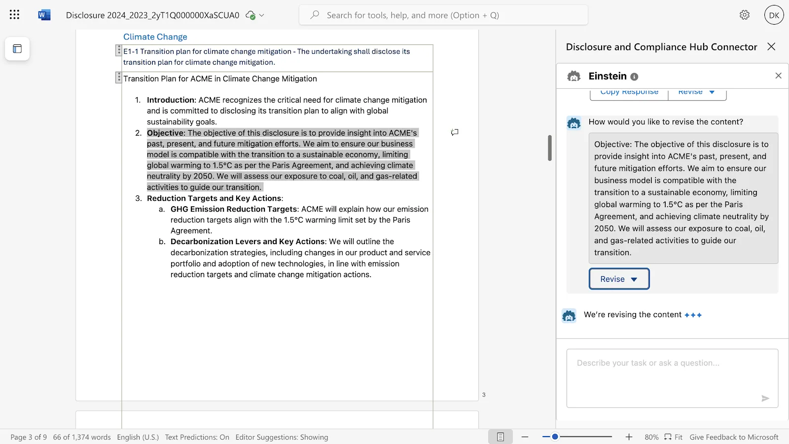 Reporting package with Einstein generative AI.