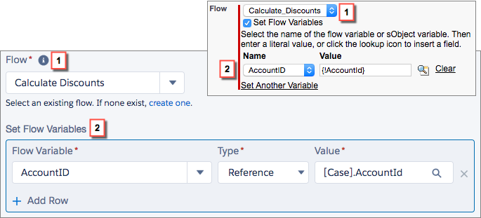 Comparison of configuring a flow trigger workflow action vs. a Flows process action