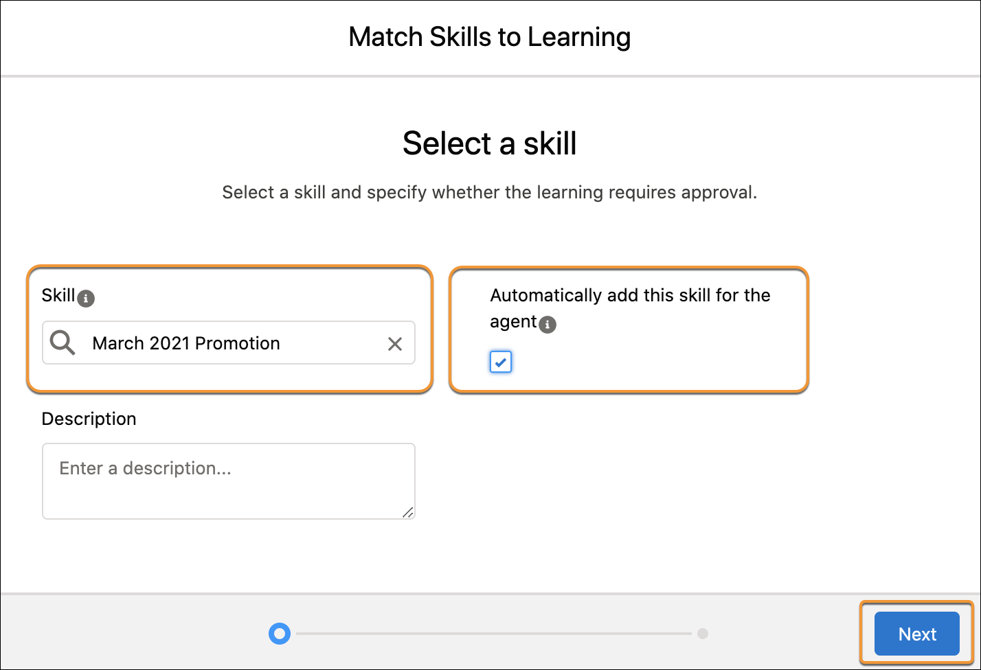 Map Skills to Learning modal with required steps highlighted.