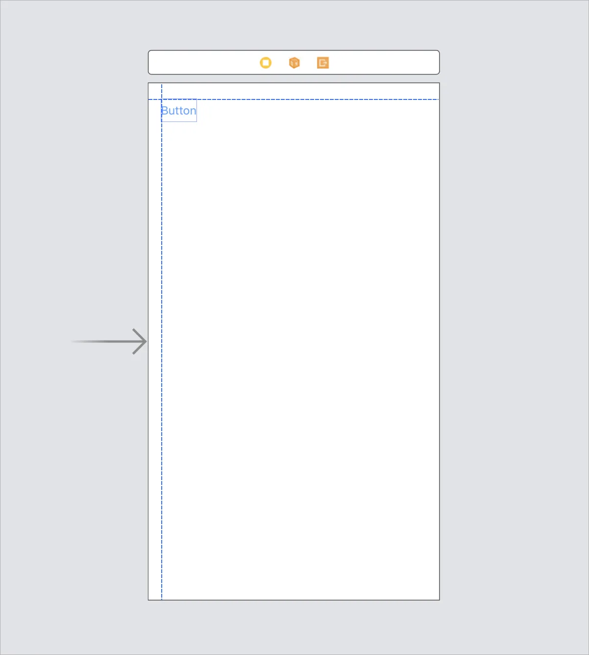 The Button alignment with margin guides, aligned on the top left of the canvas.