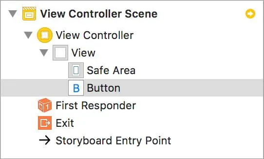 [View Controller Scene (ビューコントローラーシーン)] のキャンバスに追加されたボタン。