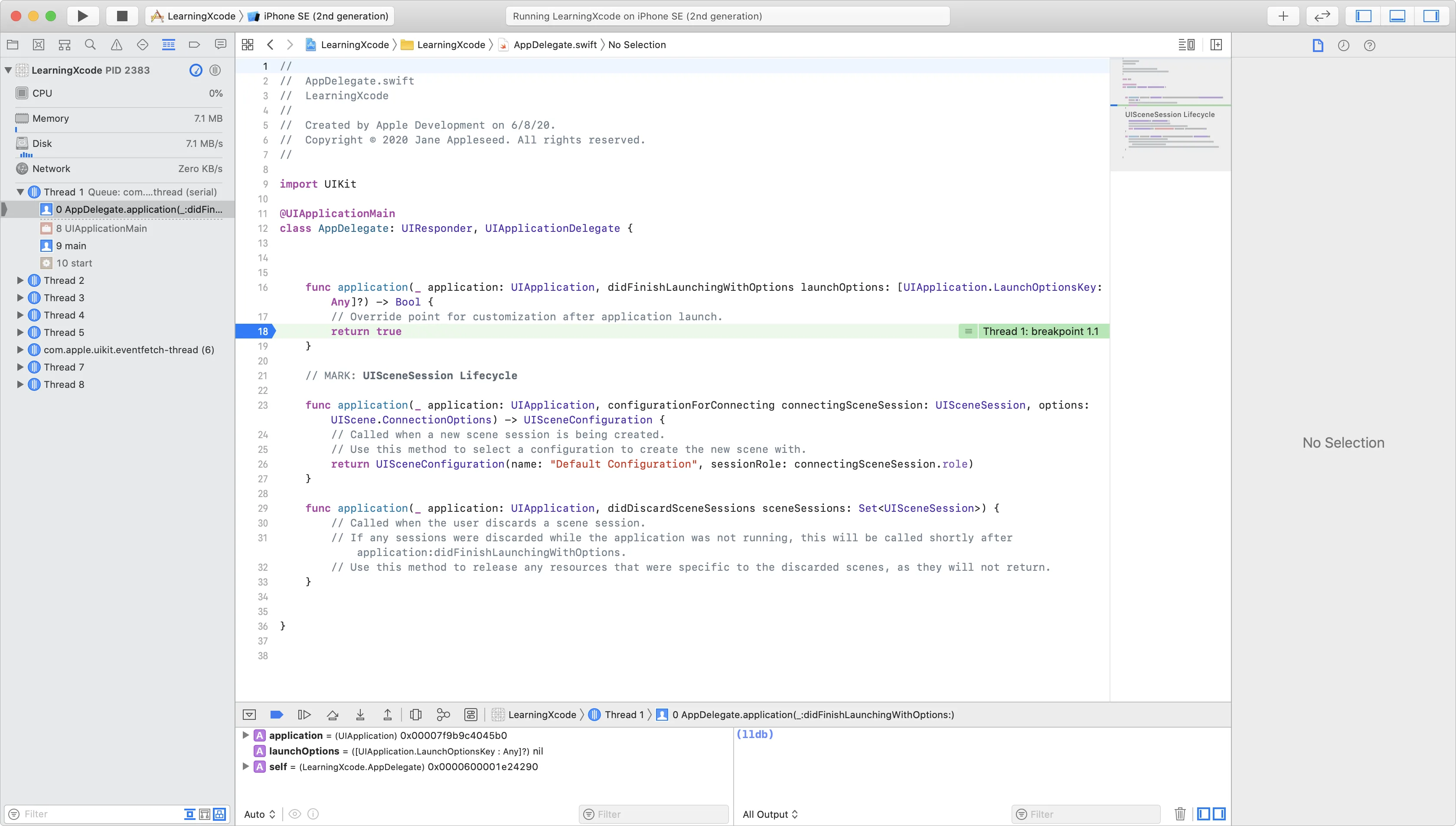 The Xcode main sections are shown on one screen.