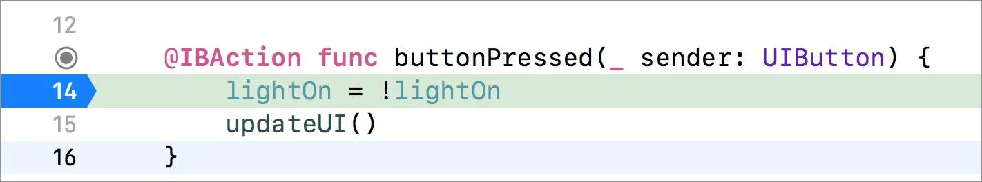A breakpoint at line 14 in the code.