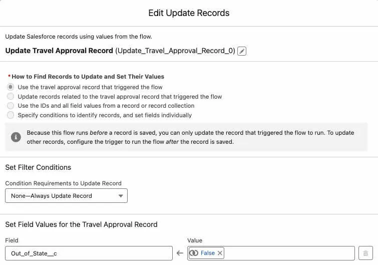 Edit update records with values selected.