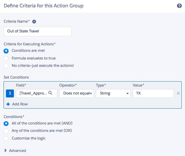 Process Builder criteria page